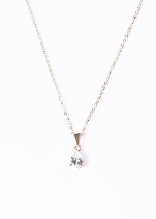 Collar con dije gota zirconia - Acero quirúrgico enchapado en oro