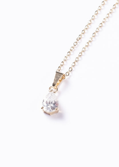 Collar con dije gota zirconia - Acero quirúrgico enchapado en oro