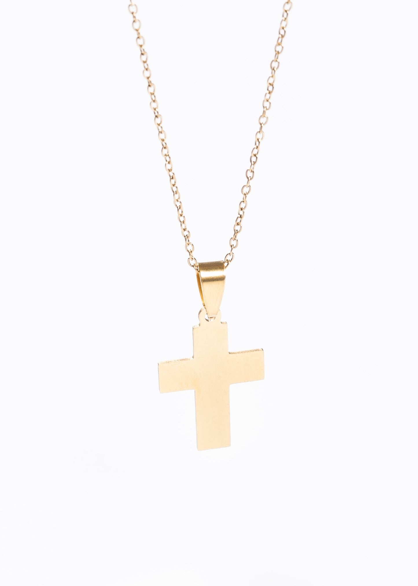 Conjunto cadena 45cm y cruz acero quirúrgico - Dorado unisex