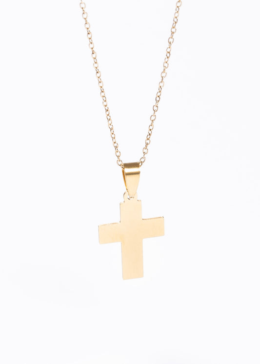 Conjunto cadena 45cm y cruz acero quirúrgico - Dorado unisex