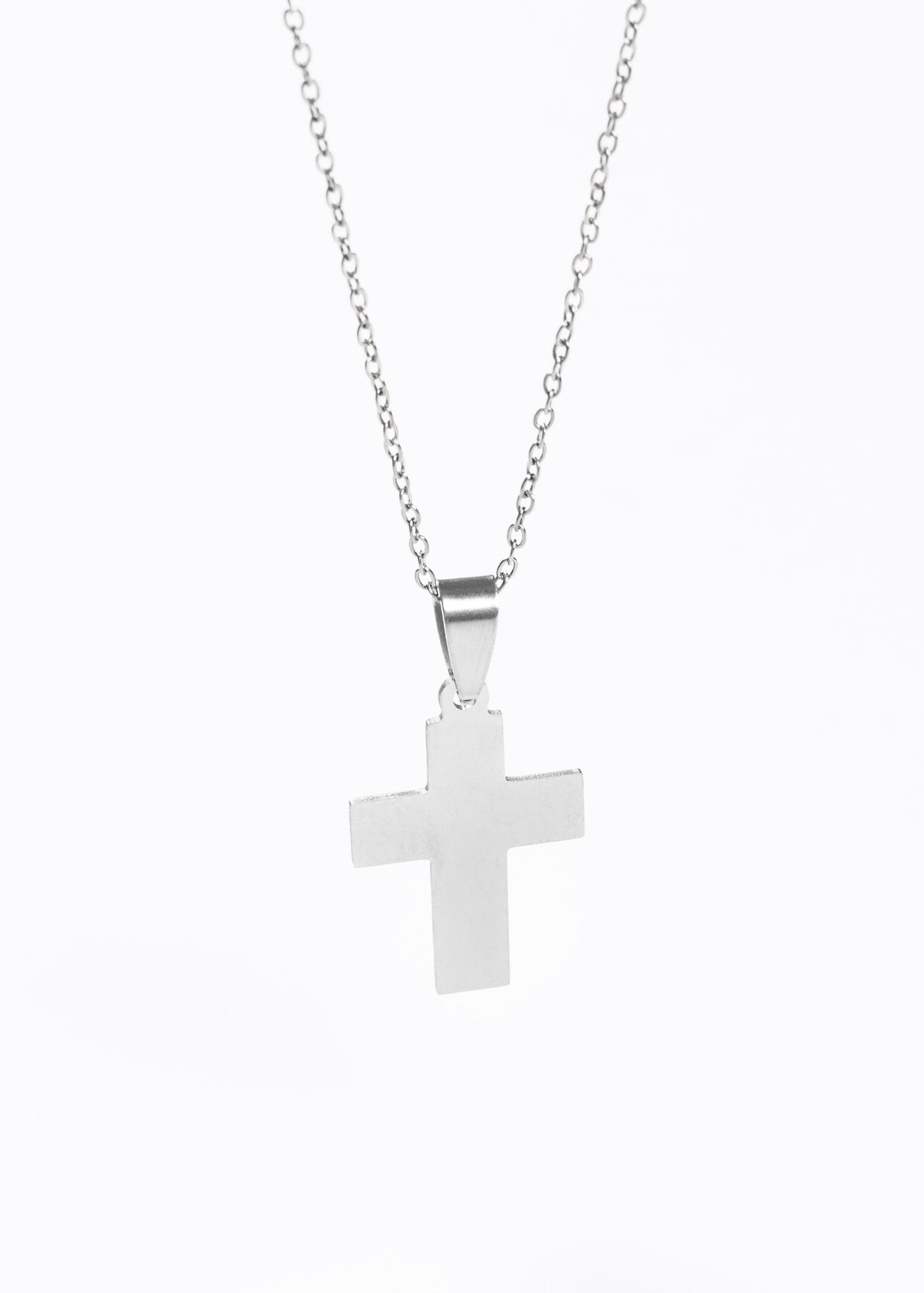 Conjunto cadena 45cm y cruz acero quirúrgico - Plateado unisex