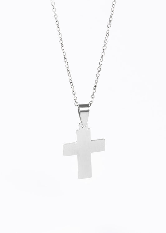 Conjunto cadena 45cm y cruz acero quirúrgico - Plateado unisex