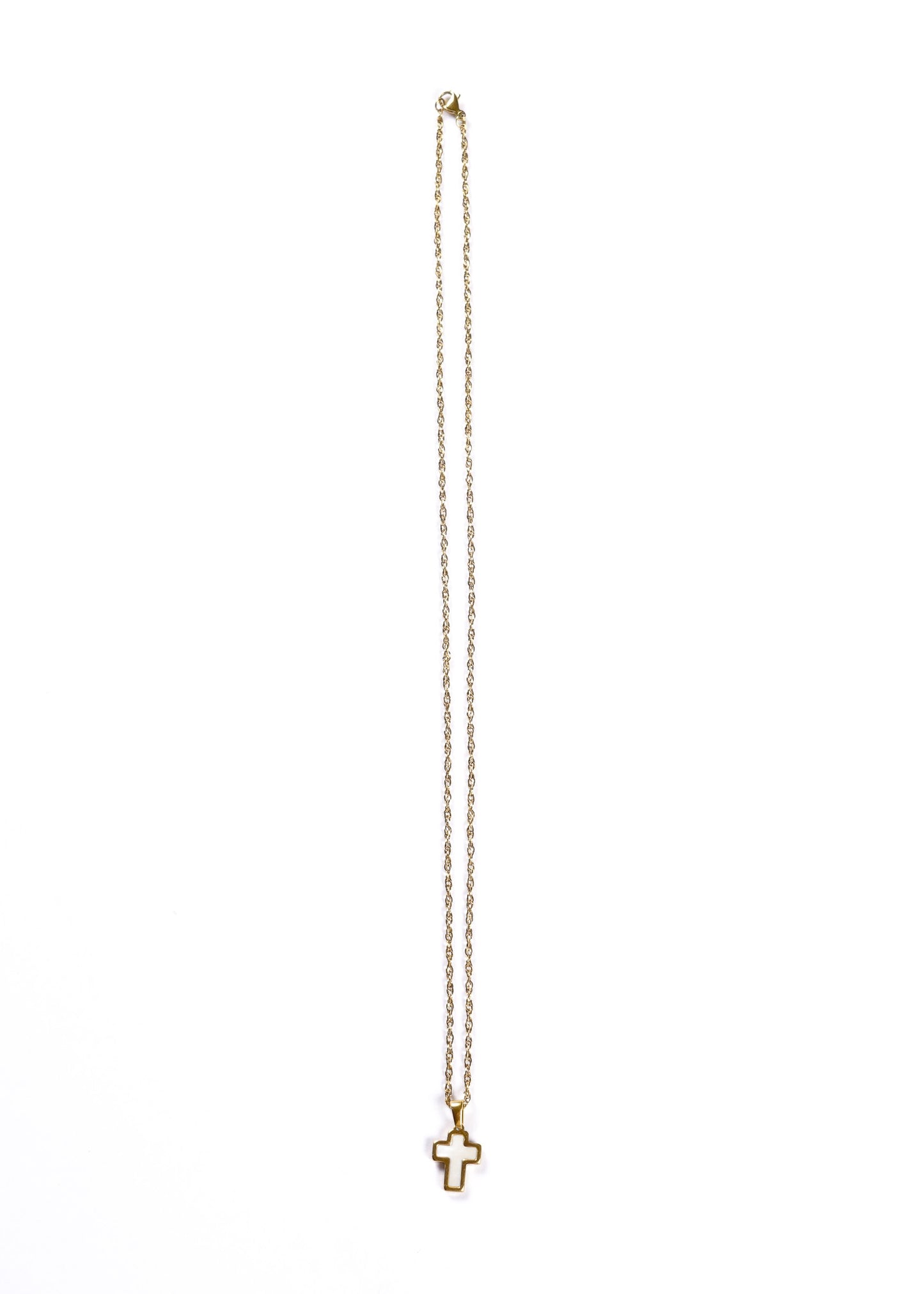 Cadena collar con dije cruz nácar acero quirúrgico dorado