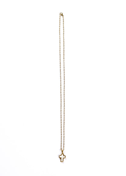 Cadena collar con dije cruz nácar acero quirúrgico dorado