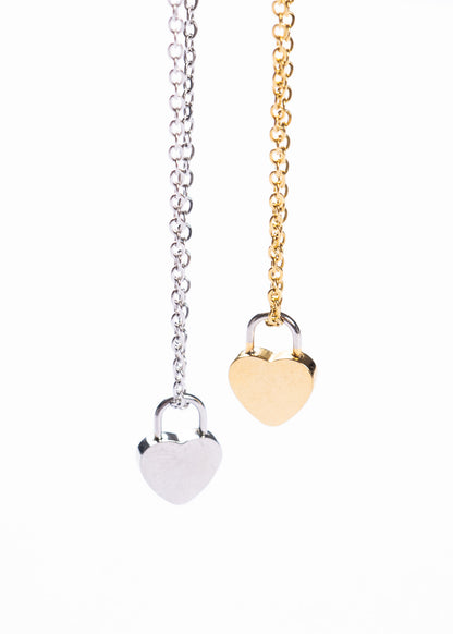 Set x2 collares con dije corazón candado acero quirúrgico