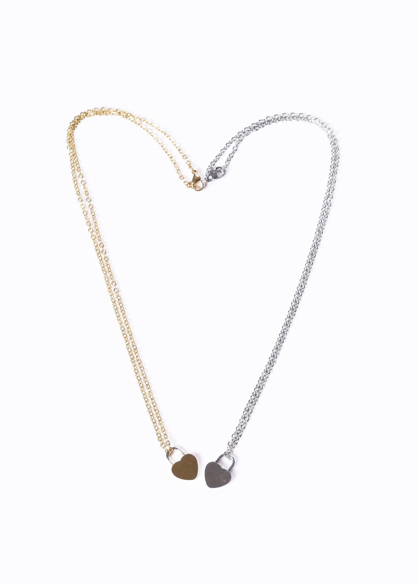 Set x2 collares con dije corazón candado acero quirúrgico