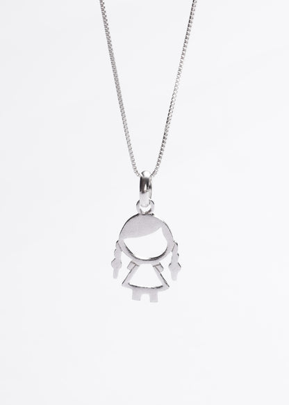 Cadena collar con dije niña 20mm liso plata 925