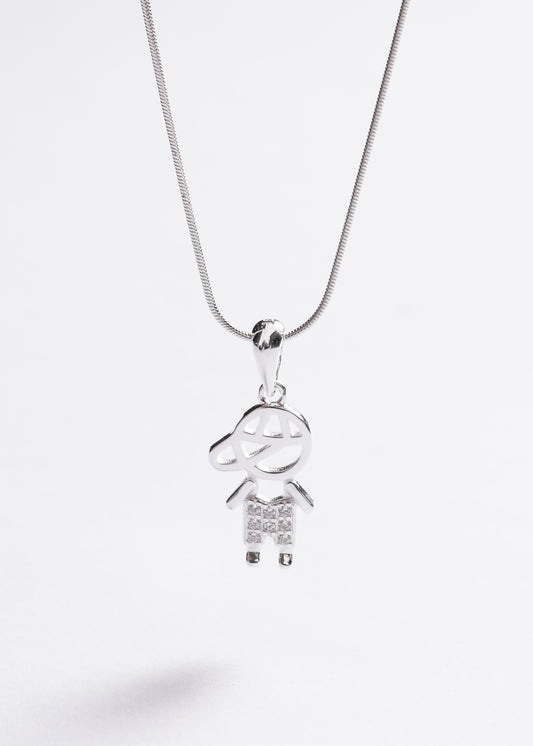 Cadena collar con dije niño gorra 20mm plata 925 & zirconia