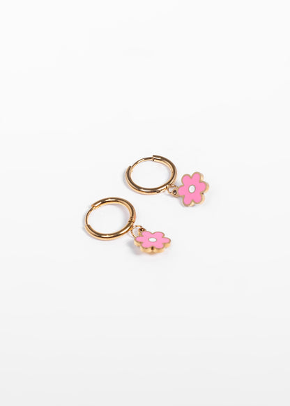 Aros con dije flor acero quirúrgico