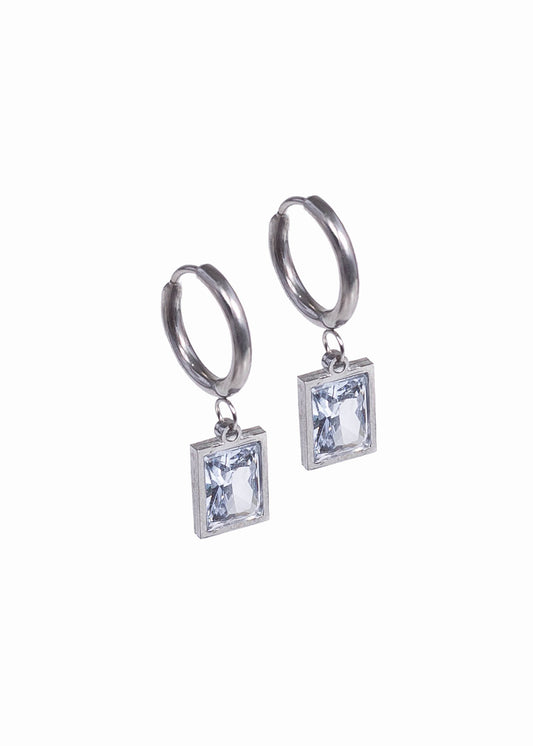 Aros con dije zirconia cuadrado acero quirúrgico