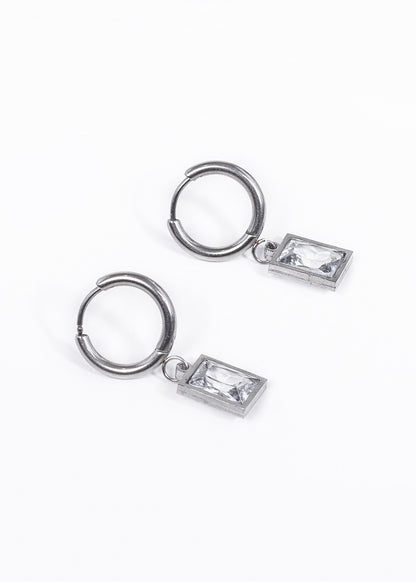 Aros con dije zirconia cuadrado acero quirúrgico