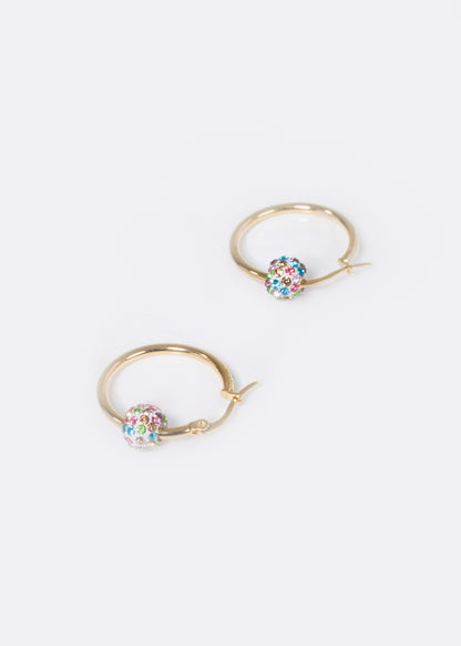 Aros con esfera strass multicolor