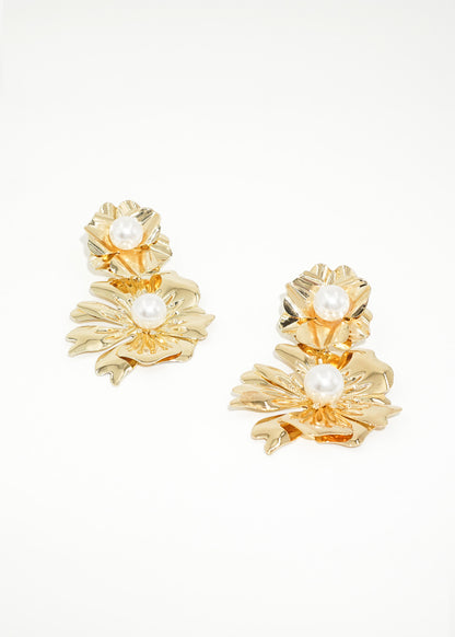 Caravanas flores con perla al centro