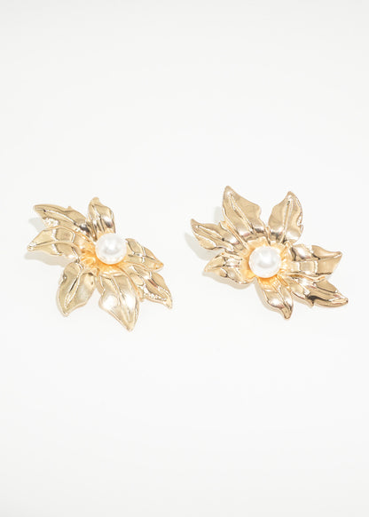 Caravanas flor con perla al centro