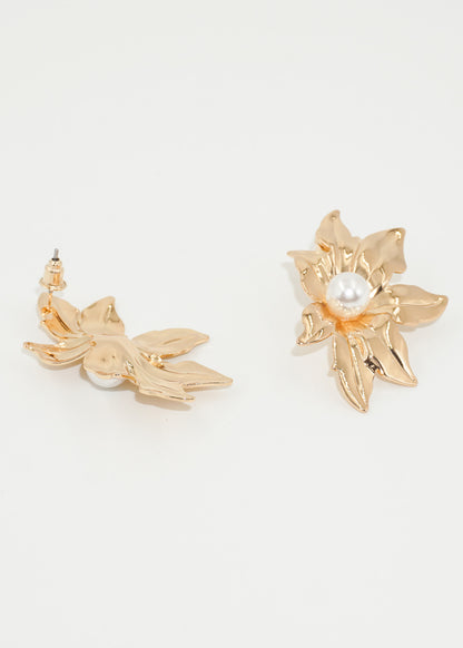 Caravanas flor con perla al centro