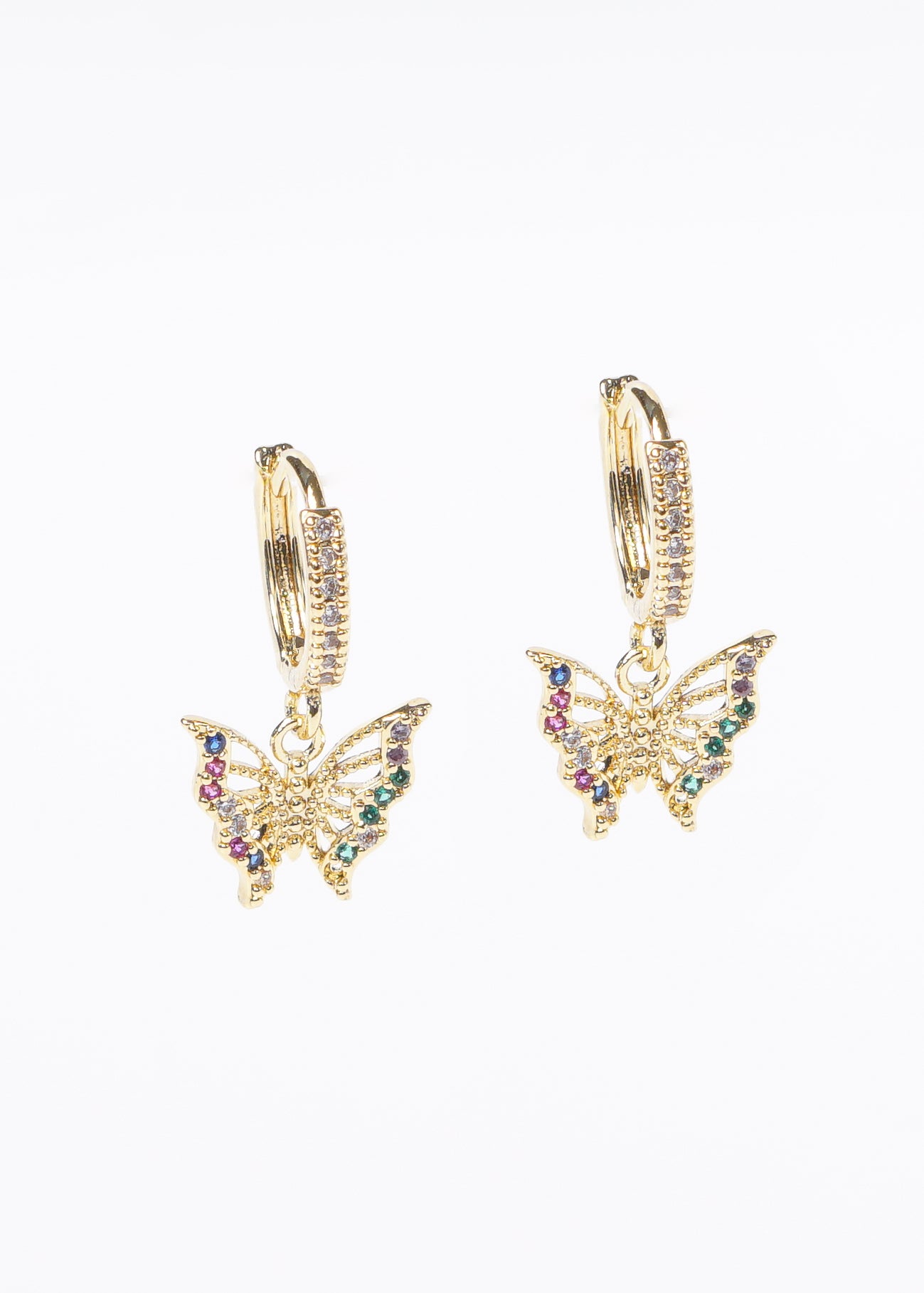 Caravanas aros dije mariposa zirconias de color acero quirúrgico