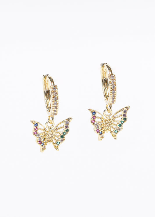 Caravanas aros dije mariposa zirconias de color acero quirúrgico