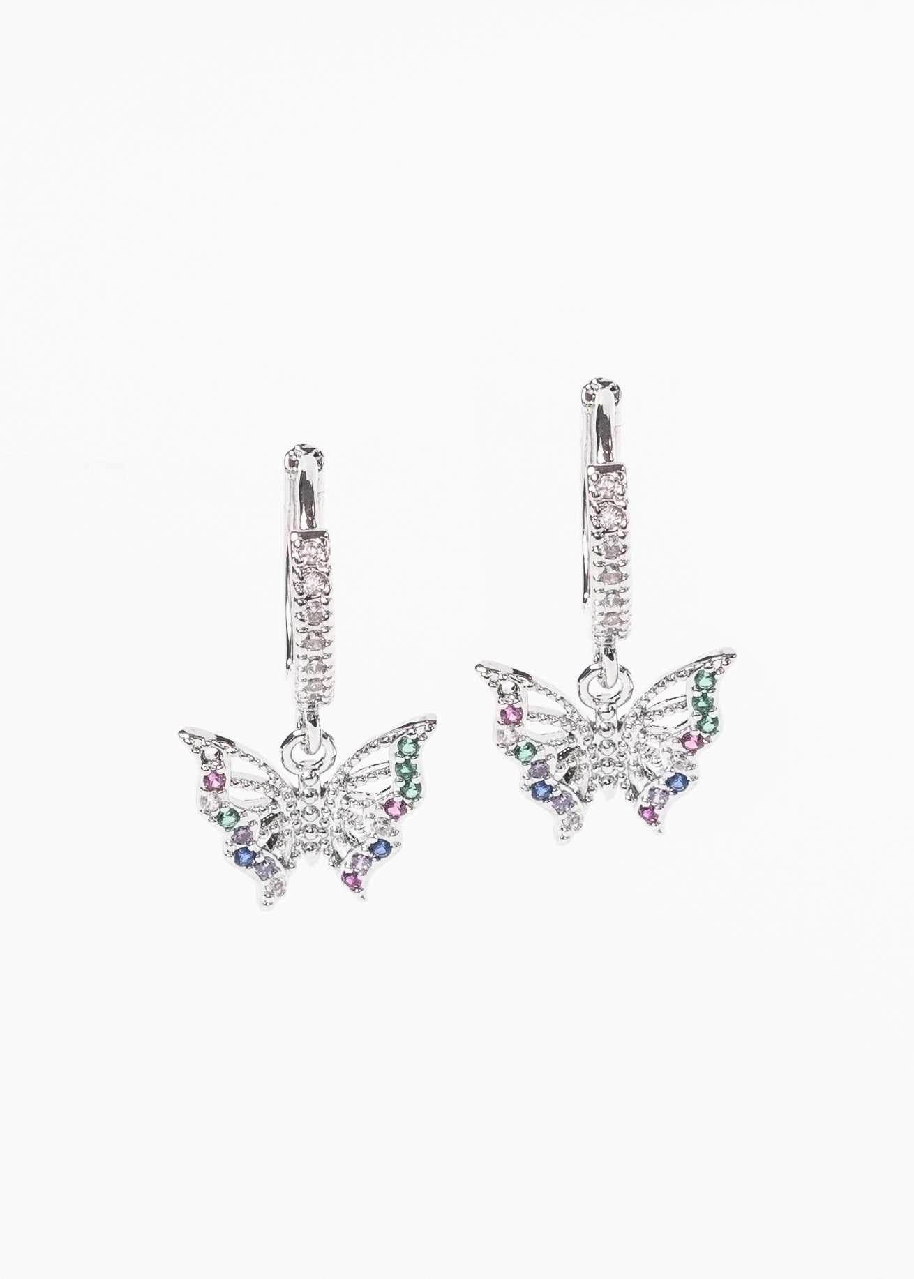 Caravanas aros dije mariposa zirconias de color acero quirúrgico