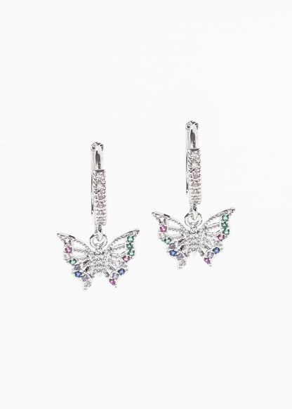 Caravanas aros dije mariposa zirconias de color acero quirúrgico