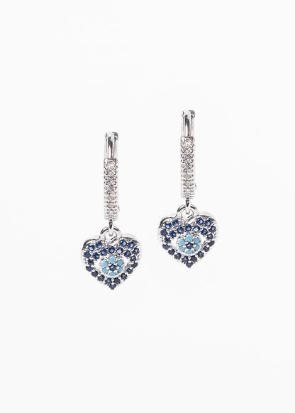 Caravanas aros corazón azul y flor al centro acero quirúrgico