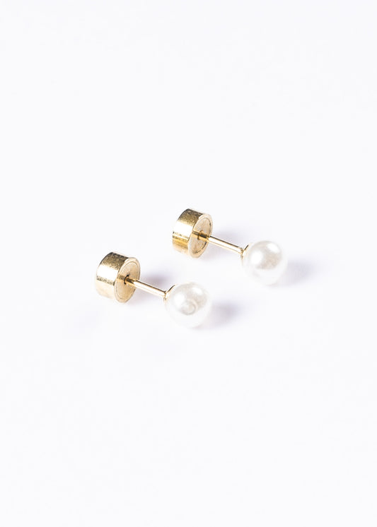 Caravanas perlas blancas acero quirúrgico - Dorado