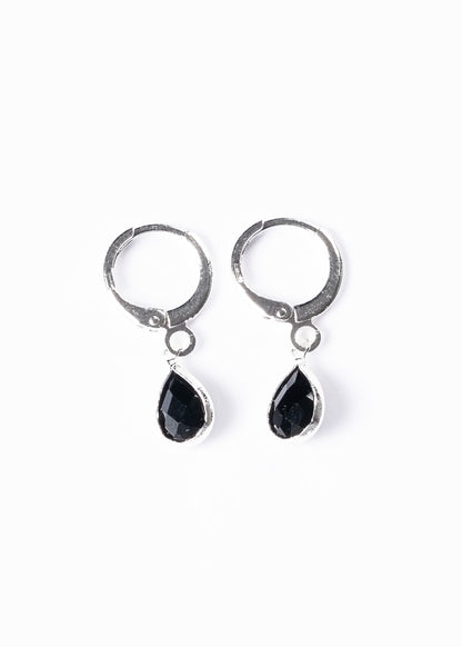 Caravanas aros con gota negra - Enchapado en plata