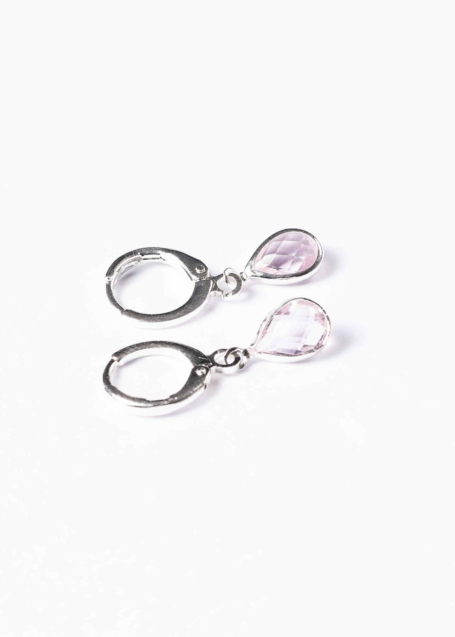 Caravanas aros con gota rosa - Enchapado en plata