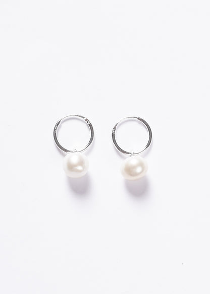 Caravanas aros 12mm con perla de río plata 925