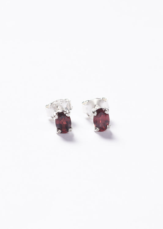 Caravanas oval granate 6mm plata 925 - Confianza