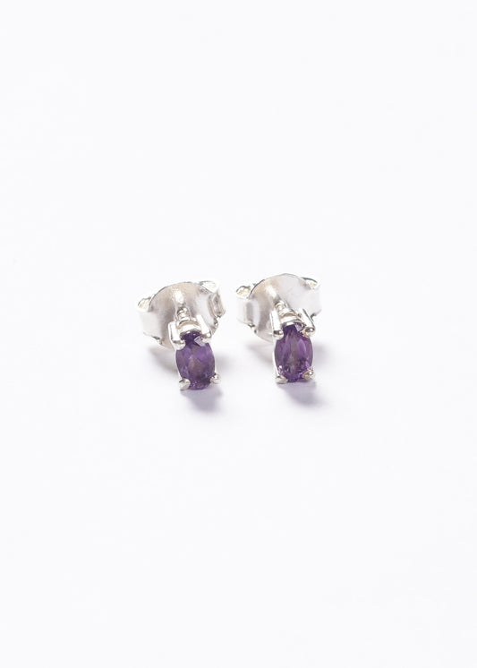 Caravanas oval mini amatista 5mm plata 925 - Transmutación