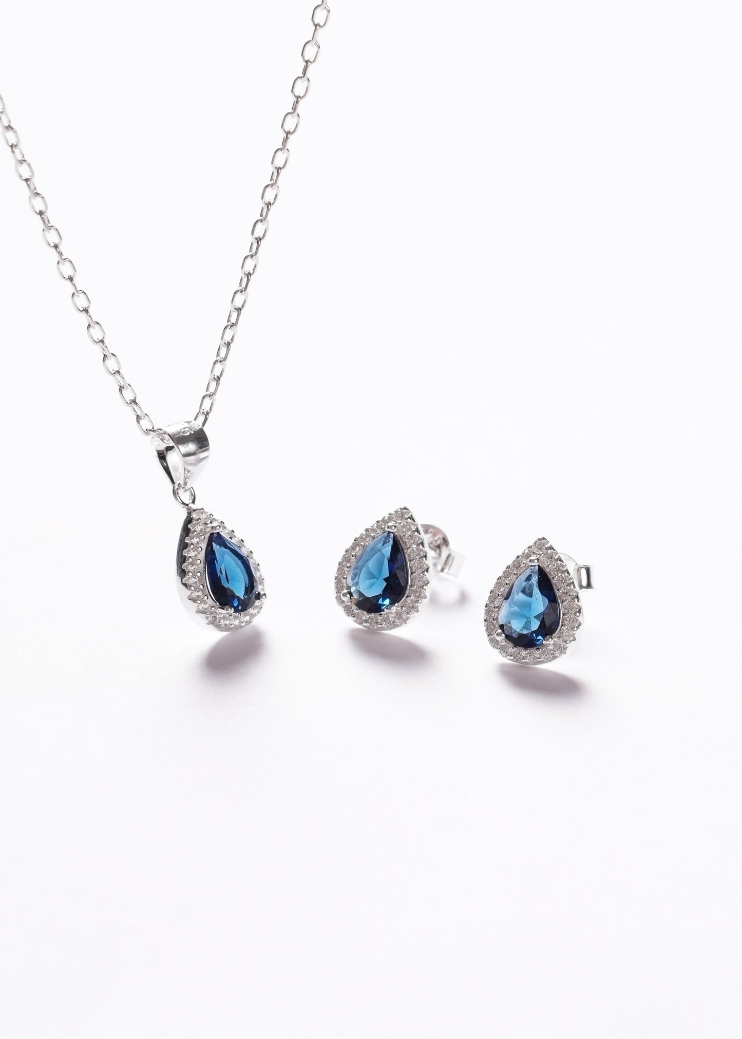 Caravanas gota zirconia blue plata 925