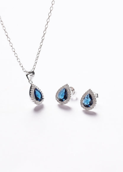 Caravanas gota zirconia blue plata 925