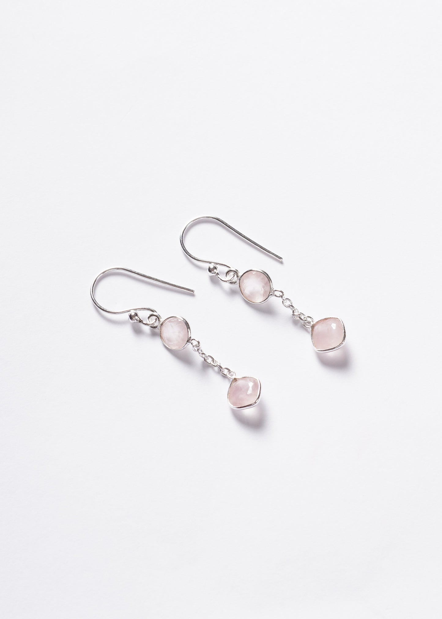 Caravanas colgantes doble cuarzo rosa plata 925 - Amor