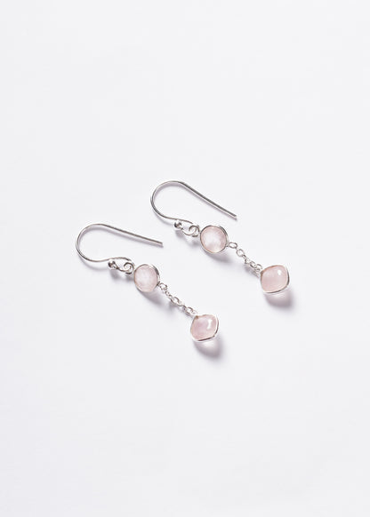 Caravanas colgantes doble cuarzo rosa plata 925 - Amor