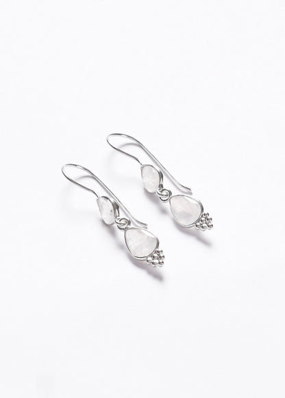 Caravanas colgantes doble gota piedra luna plata 925 - Paz