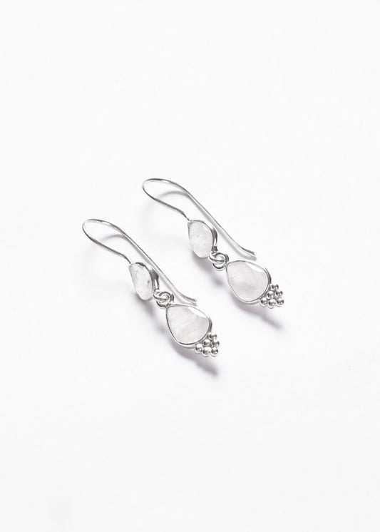 Caravanas colgantes doble gota piedra luna plata 925 - Paz