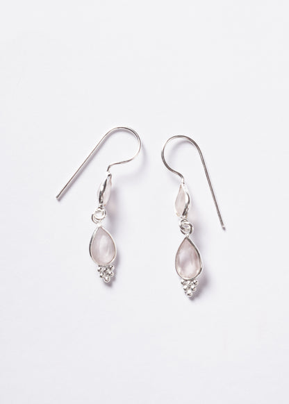 Caravanas colgantes doble gota cuarzo rosa plata 925 - Amor