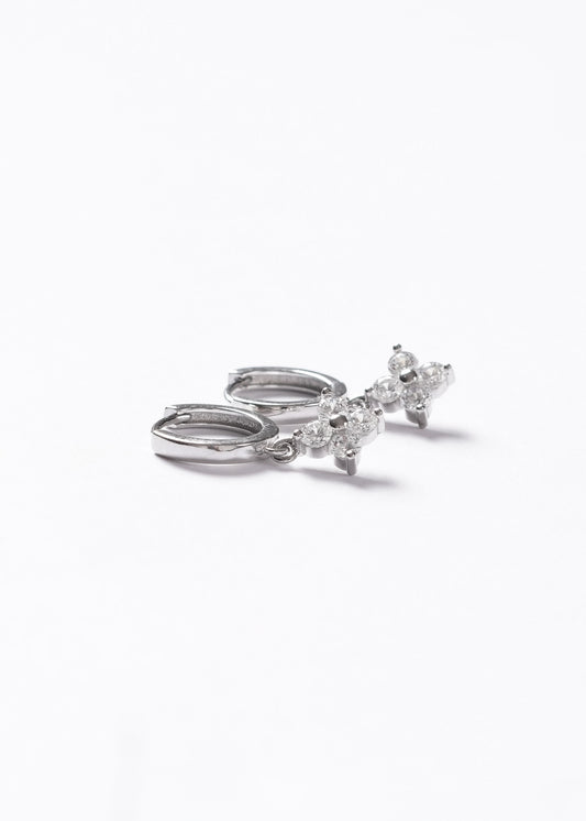 Caravanas aros con dije flor zirconia Plata 925