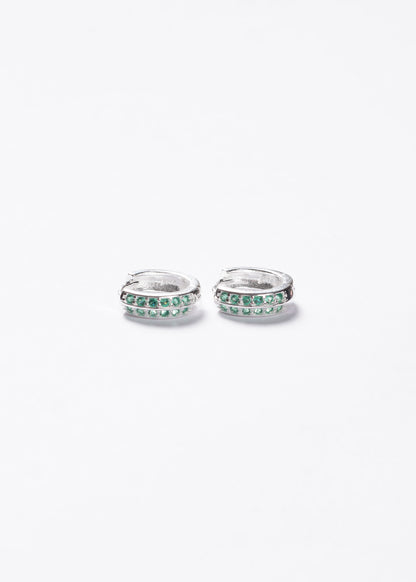 Caravanas aros huggies doble fila zirconia verde plata 925