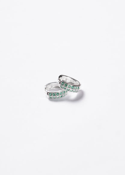 Caravanas aros huggies doble fila zirconia verde plata 925