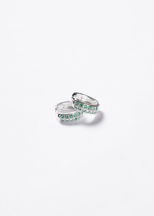 Caravanas aros huggies doble fila zirconia verde plata 925