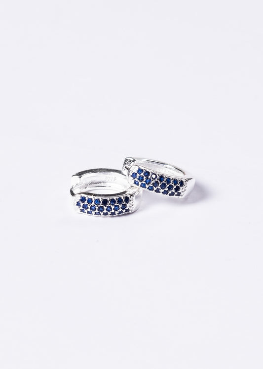 Caravanas aros huggies triple fila zirconia azul plata 925