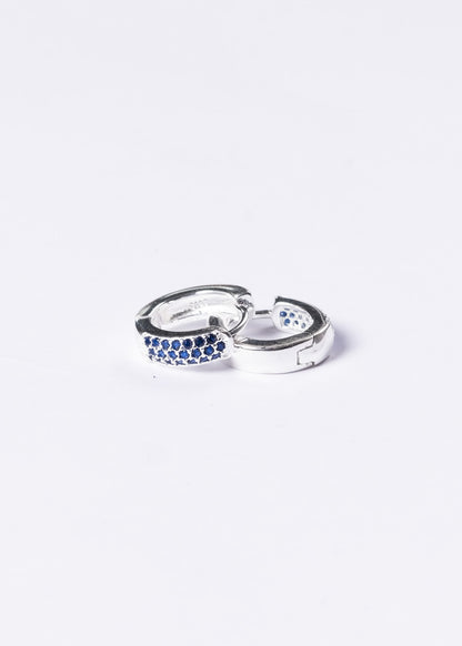 Caravanas aros huggies triple fila zirconia azul plata 925