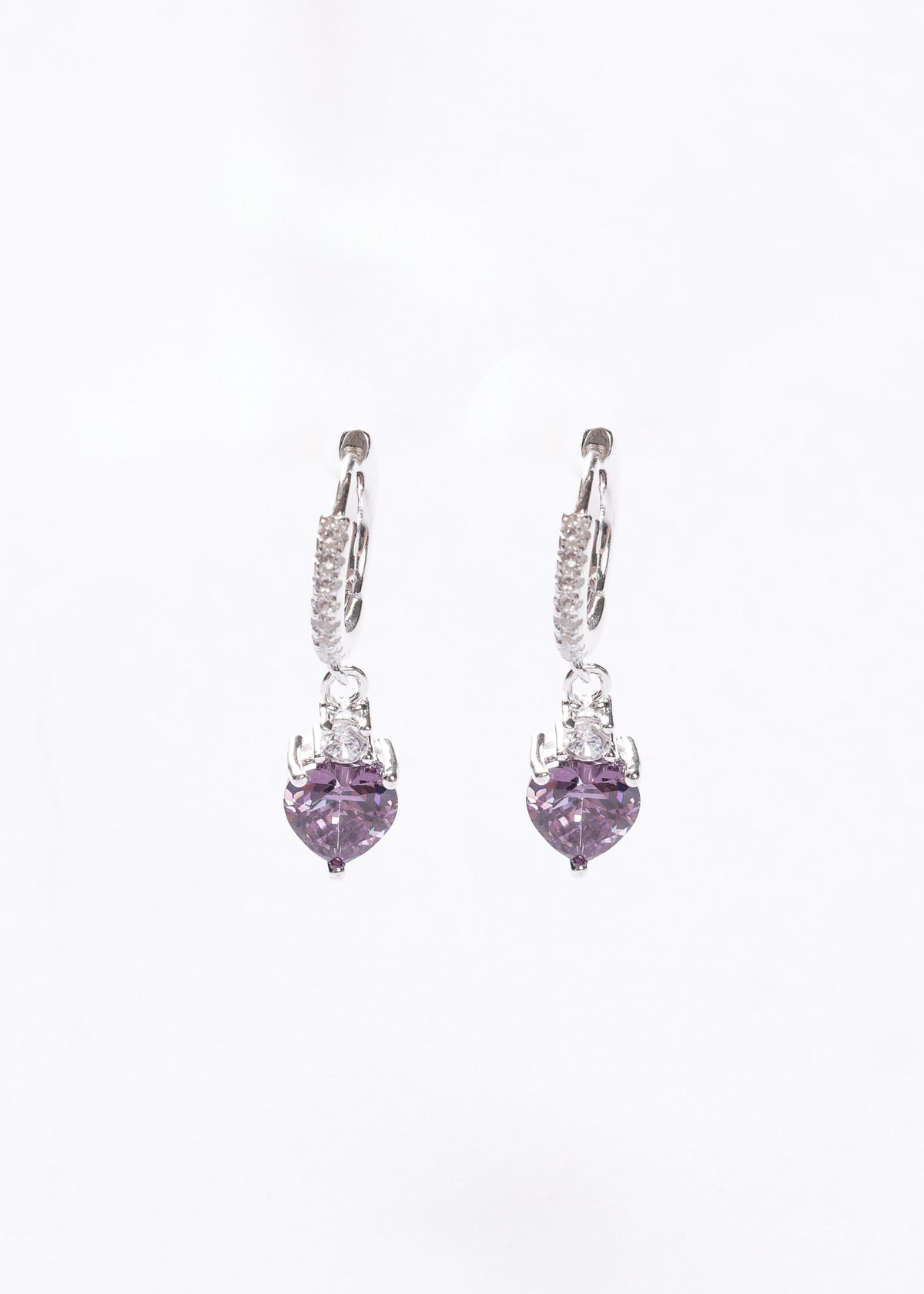 Caravanas aros corazón violeta Plata 925 & Zirconias