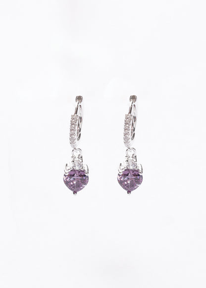 Caravanas aros corazón violeta Plata 925 & Zirconias