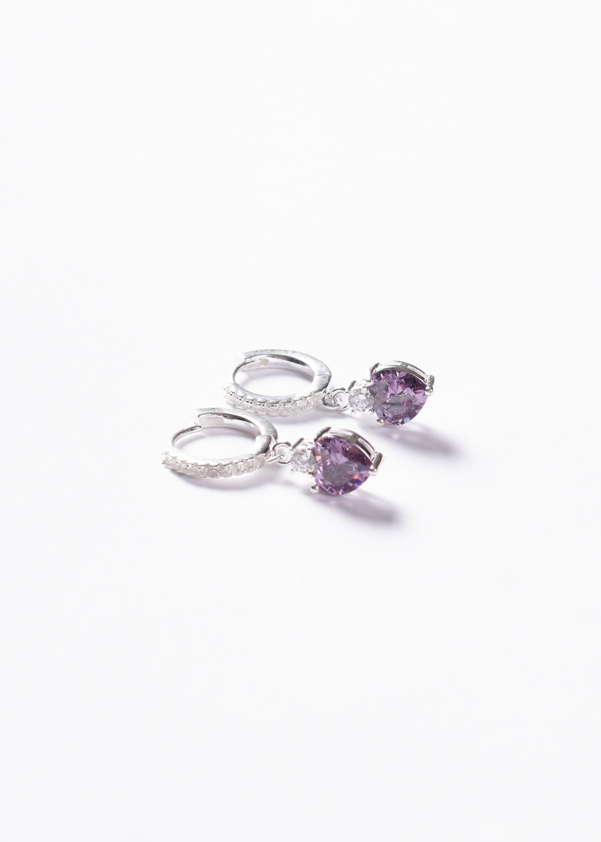 Caravanas aros corazón violeta Plata 925 & Zirconias
