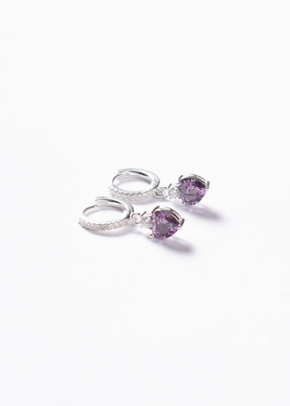 Caravanas aros corazón violeta Plata 925 & Zirconias