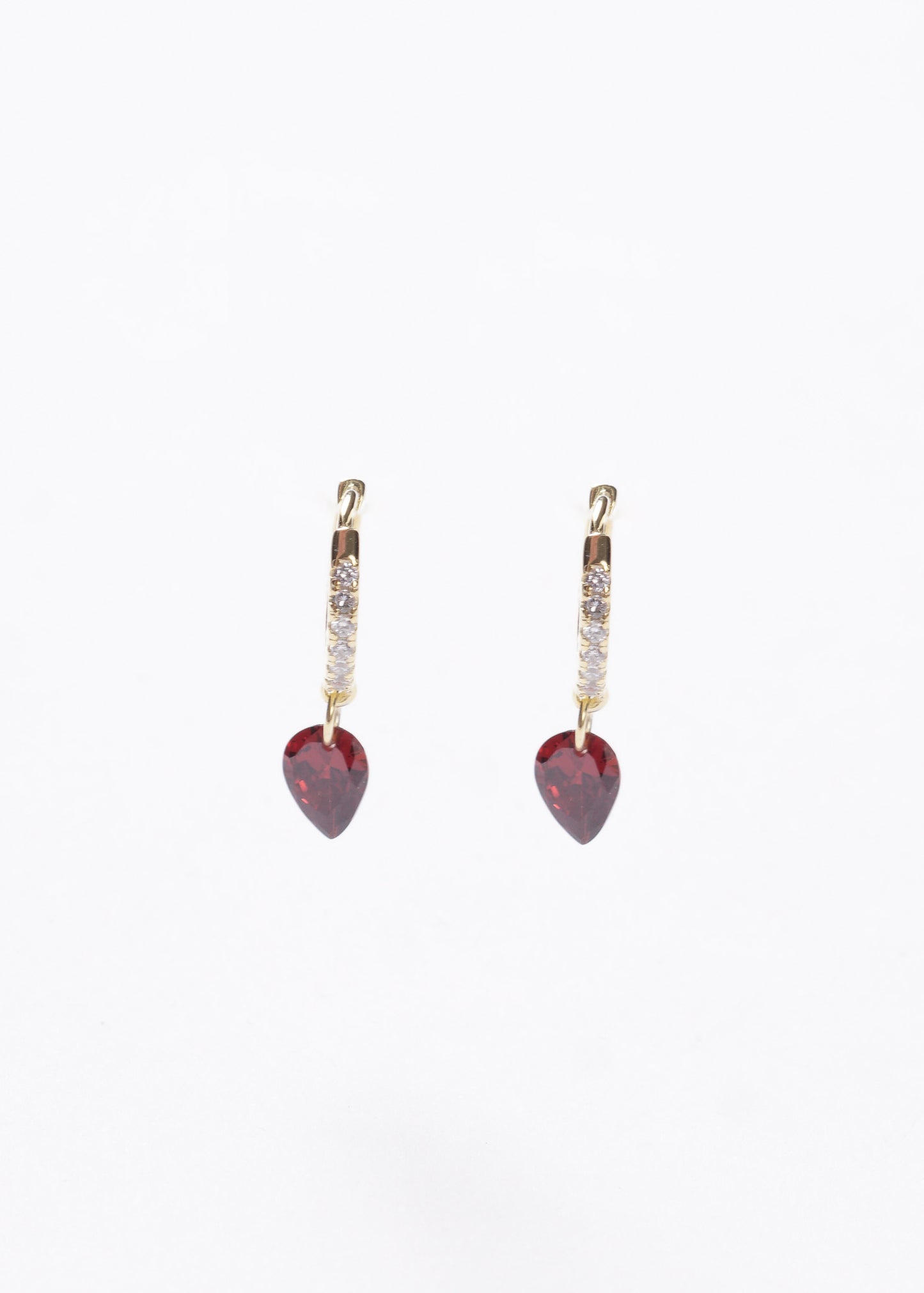 Caravanas gota zirconia roja Plata 925 & Baño de oro 18k