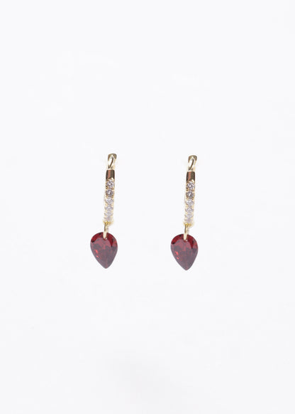 Caravanas gota zirconia roja Plata 925 & Baño de oro 18k