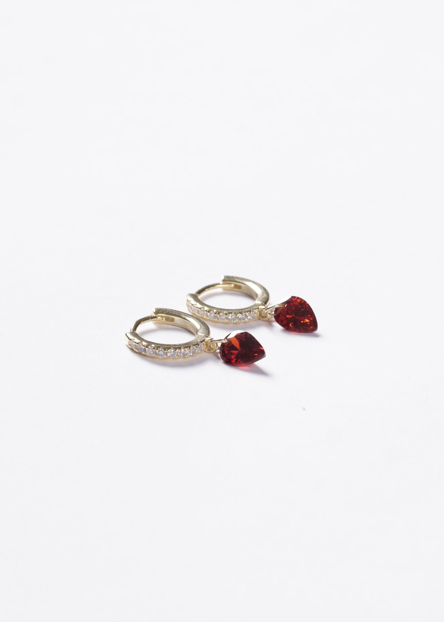 Caravanas gota zirconia roja Plata 925 & Baño de oro 18k